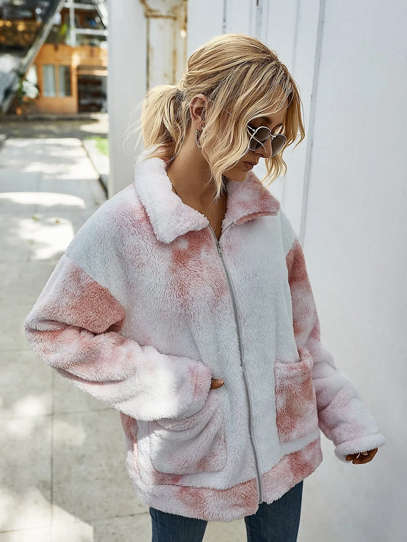 Tie Dye Plüsch Lange Ärmel Jacke