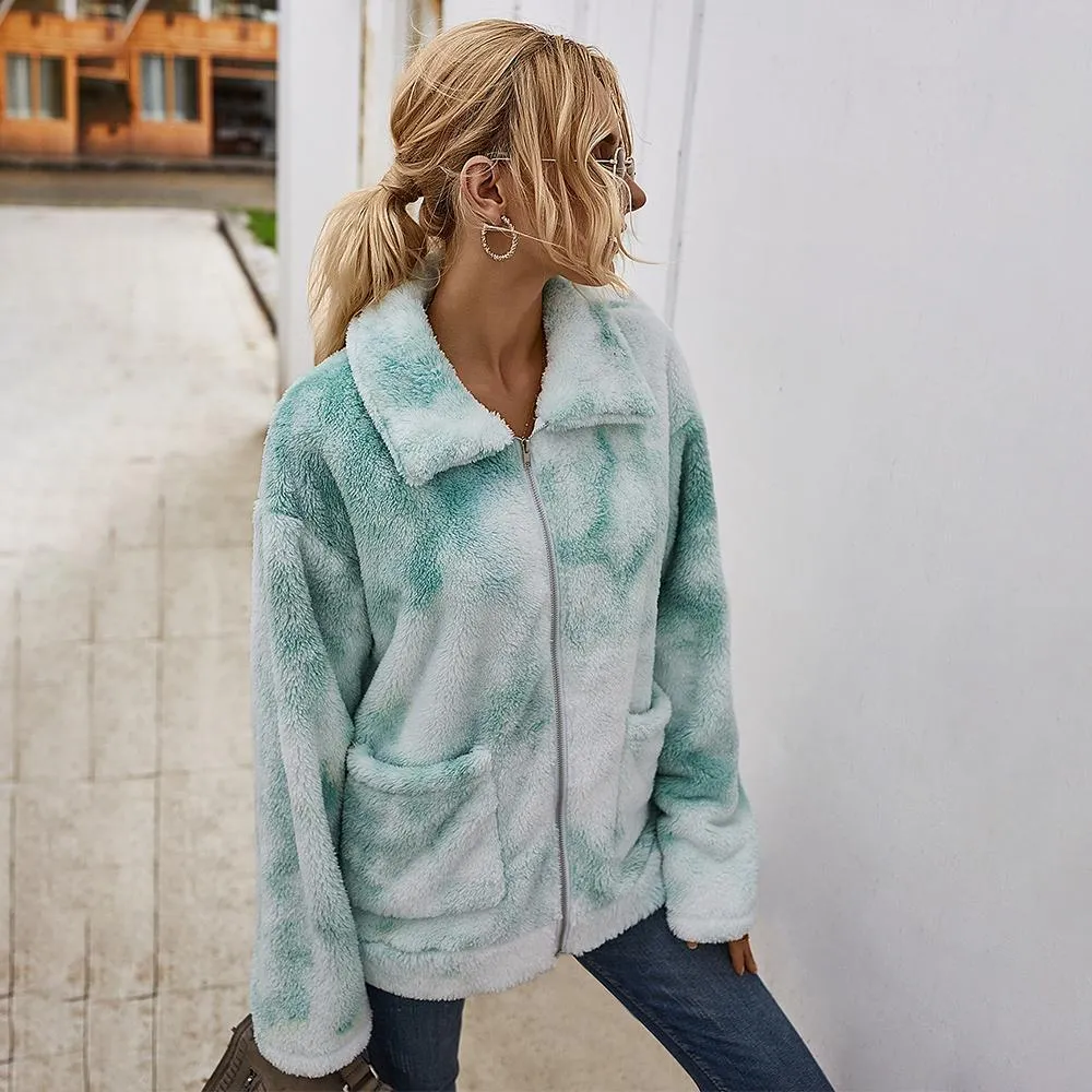 Tie Dye Plüsch Lange Ärmel Jacke