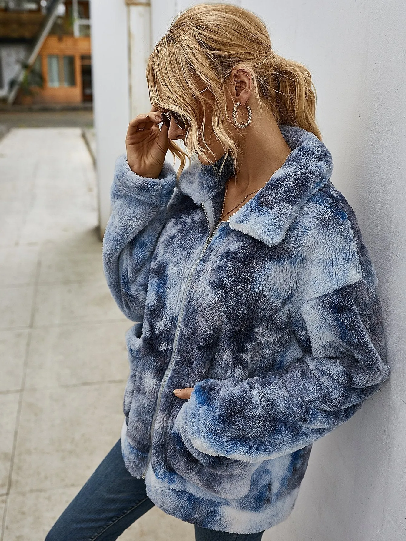 Tie Dye Plüsch Lange Ärmel Jacke