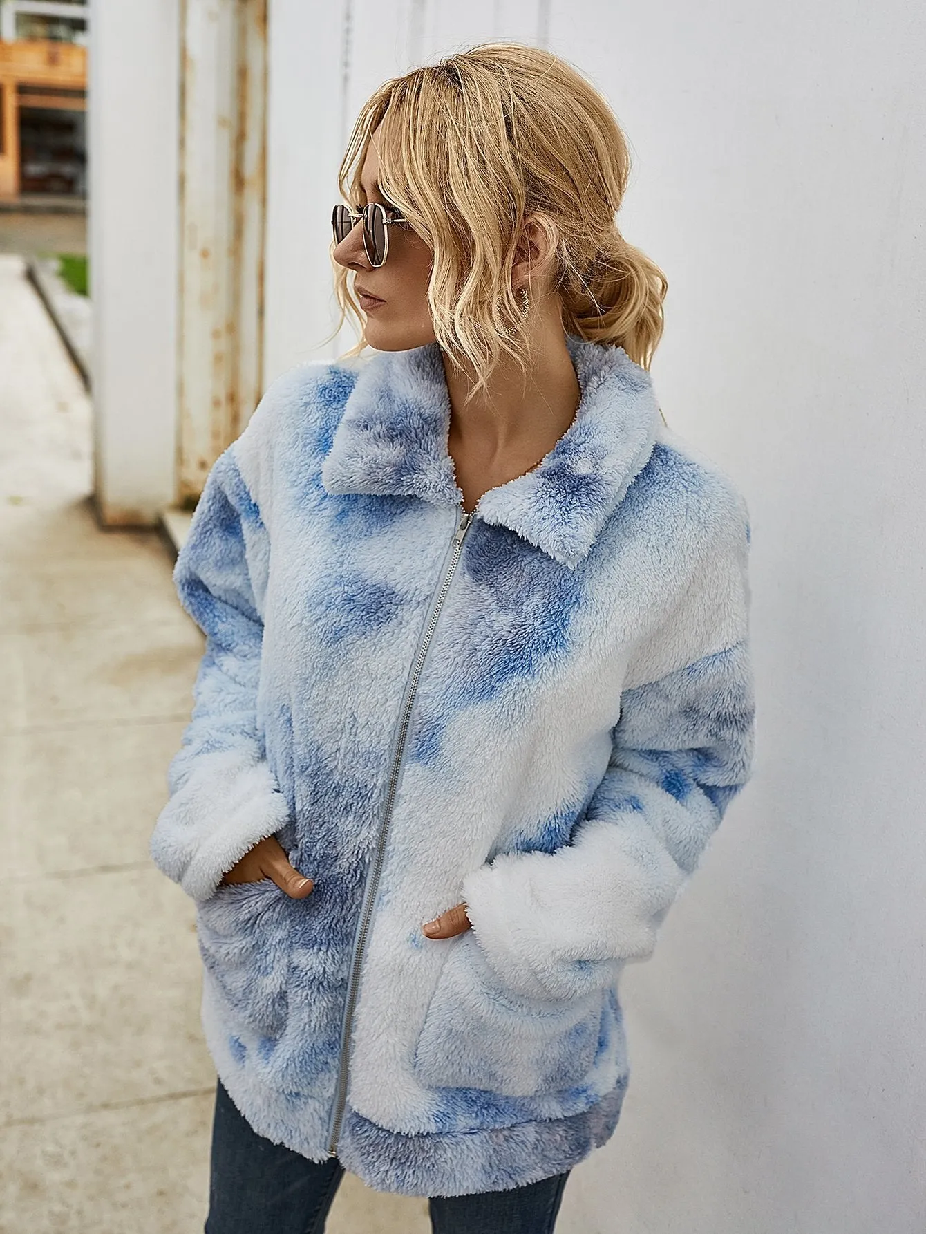 Tie Dye Plüsch Lange Ärmel Jacke