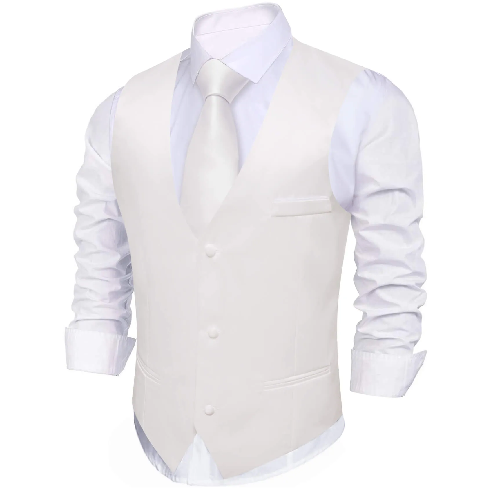 Ties2you Men's Work Vest Pearl White Silk Suit Vest Business Waistcoat