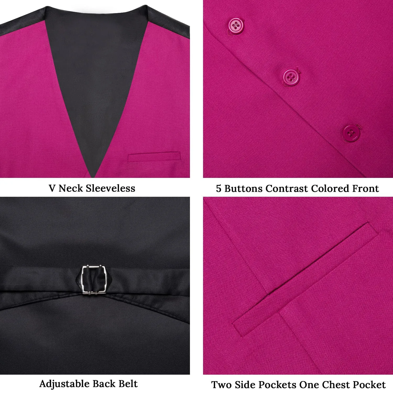 Ties2you Work Vest Hollywood Cerise Pink Solid Silk Dress Tuxedo Vest for Men