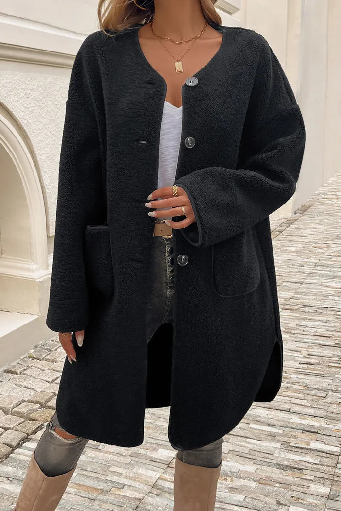 Winter Layering Long Textured Teddy Coat