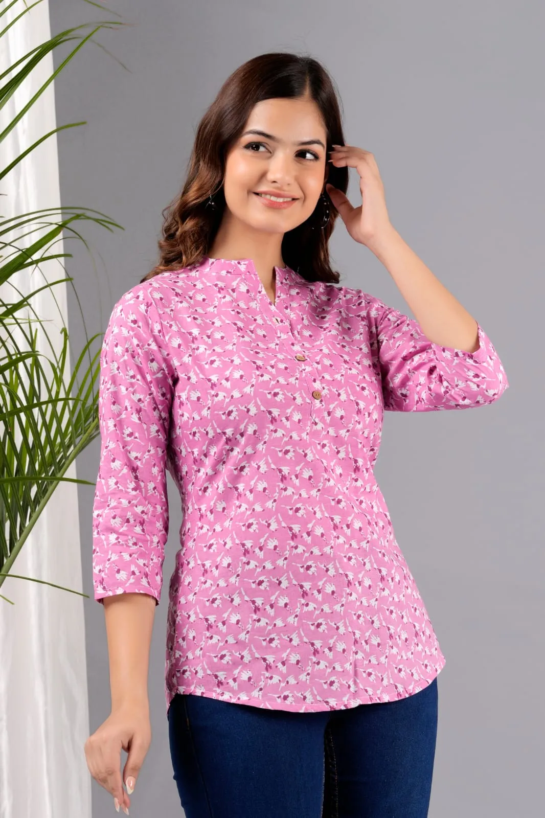 Women Purple Cotton Printed Tunic