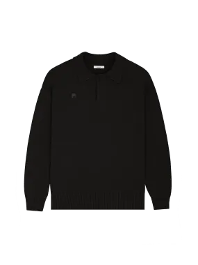 Womens DNA Recycled Cashmere Polo Sweater—black
