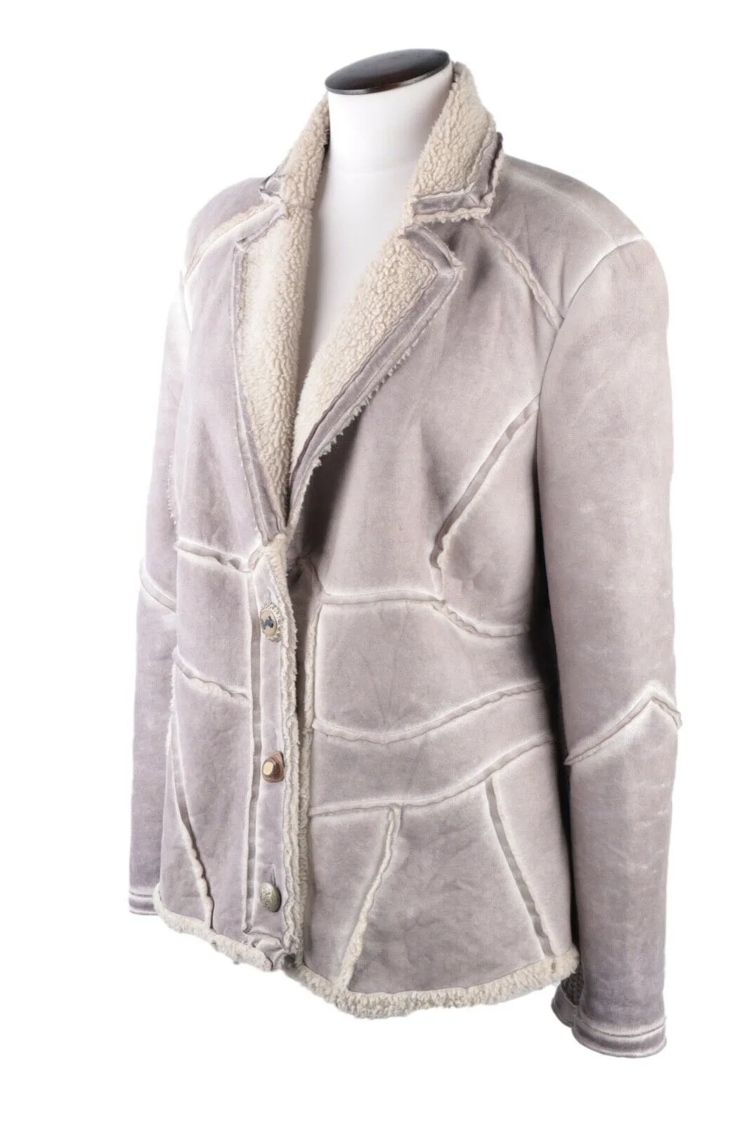 Women's Elisa Cavaletti Grey Cotton Faux Shearling Coat Jacket Size ~ L