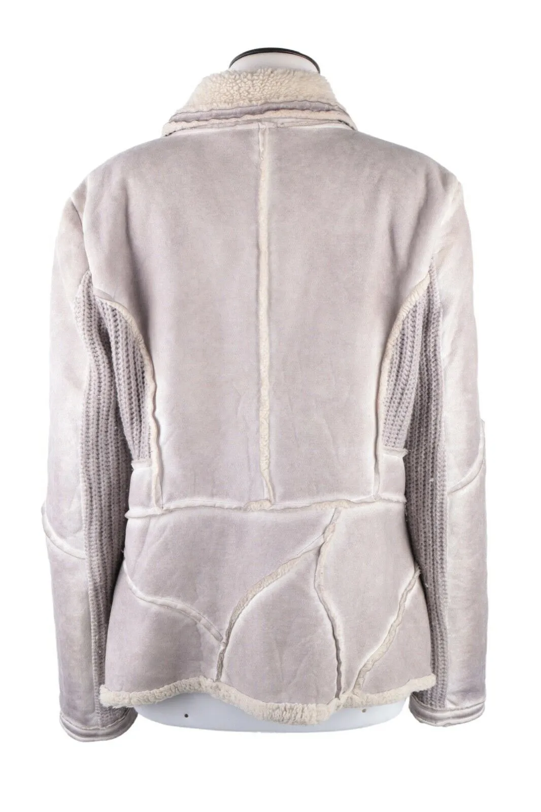 Women's Elisa Cavaletti Grey Cotton Faux Shearling Coat Jacket Size ~ L