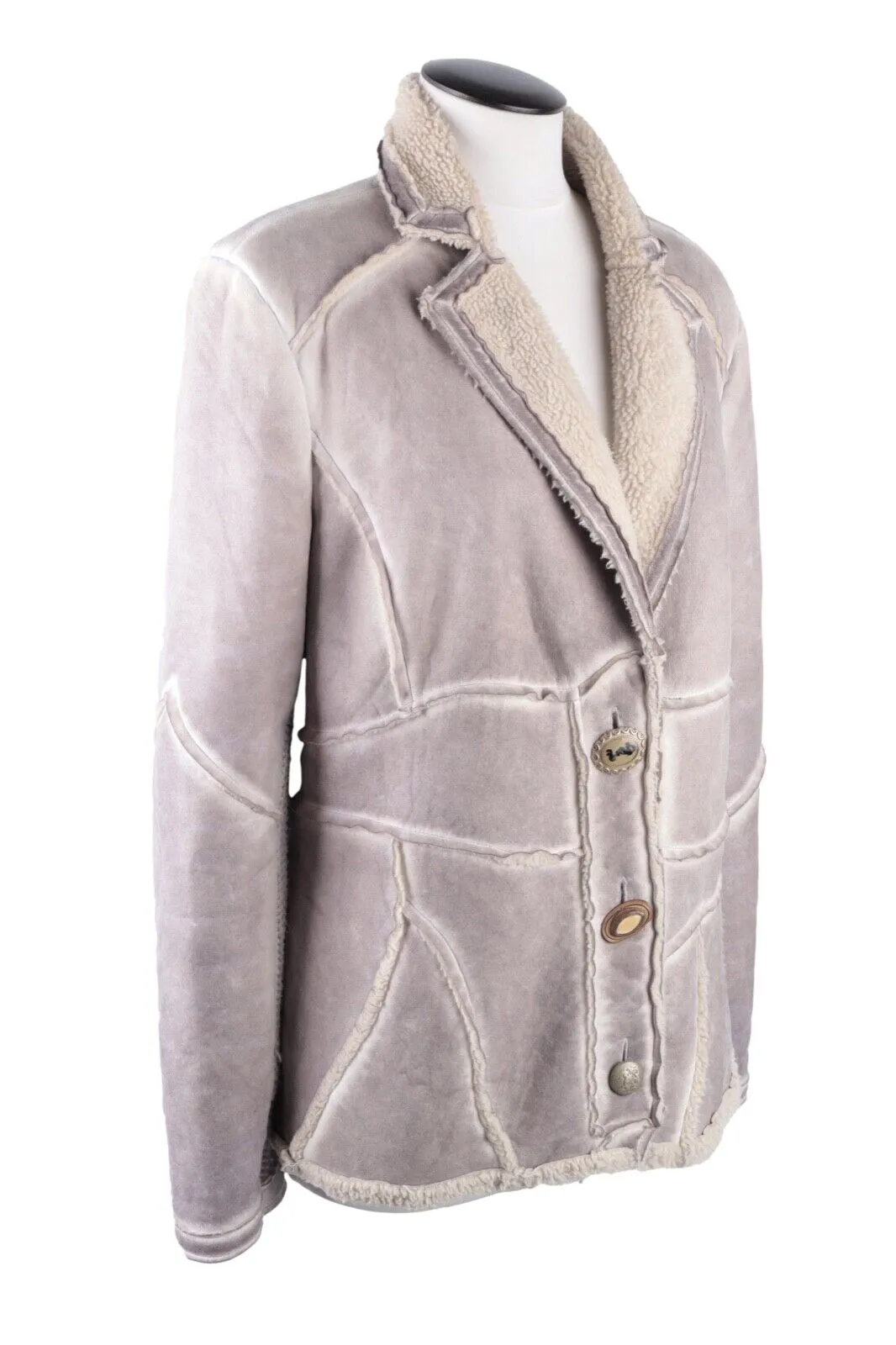 Women's Elisa Cavaletti Grey Cotton Faux Shearling Coat Jacket Size ~ L