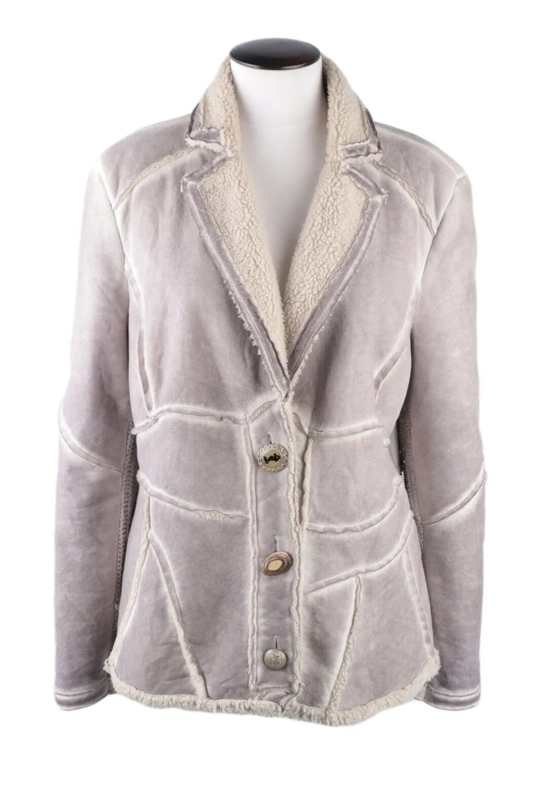 Women's Elisa Cavaletti Grey Cotton Faux Shearling Coat Jacket Size ~ L