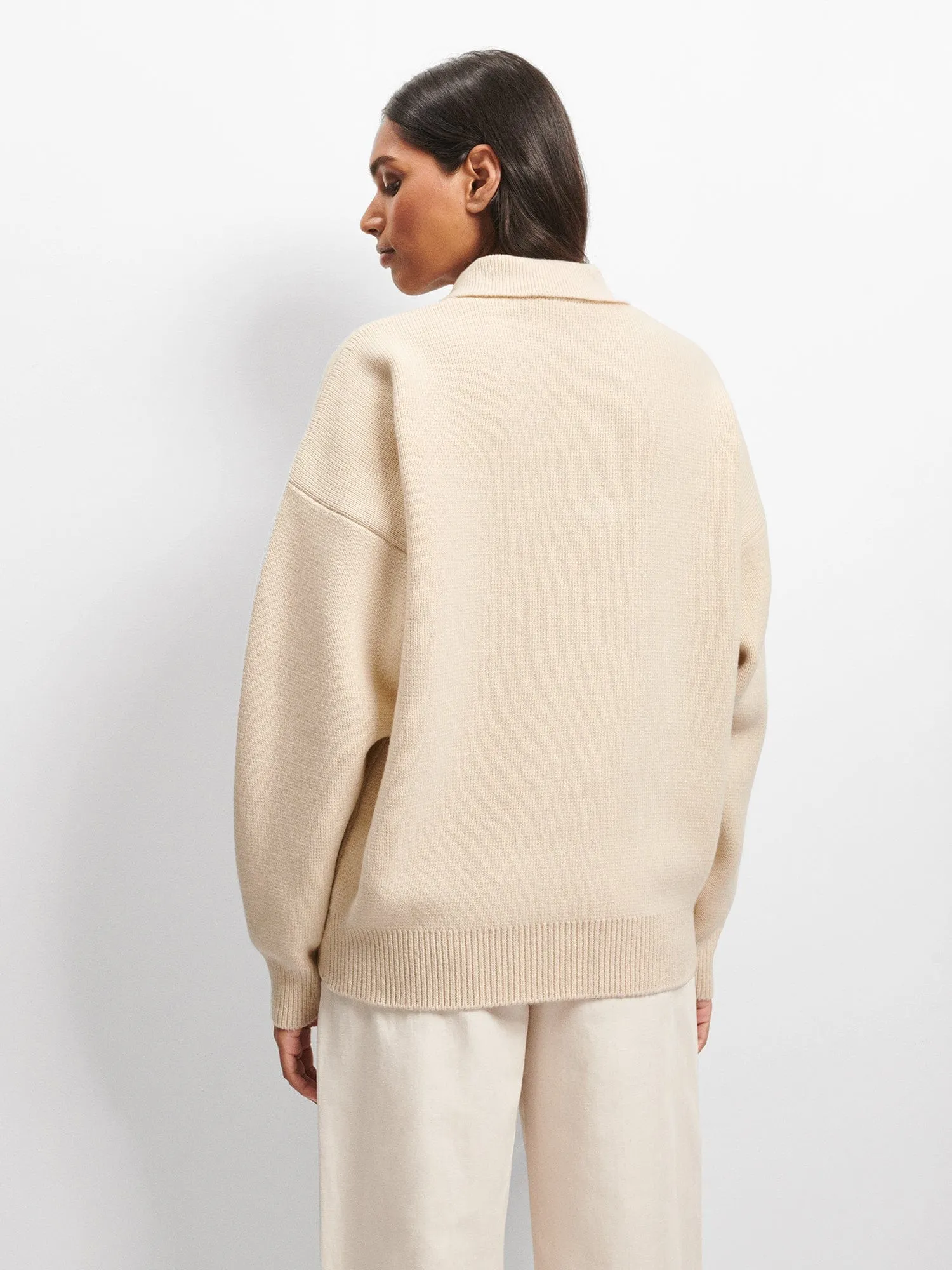 Womens Recycled Cashmere Polo Sweater—ecru ivory