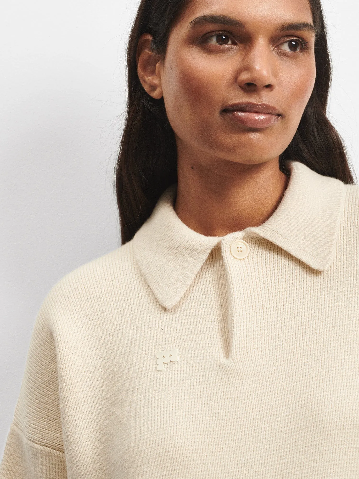 Womens Recycled Cashmere Polo Sweater—ecru ivory