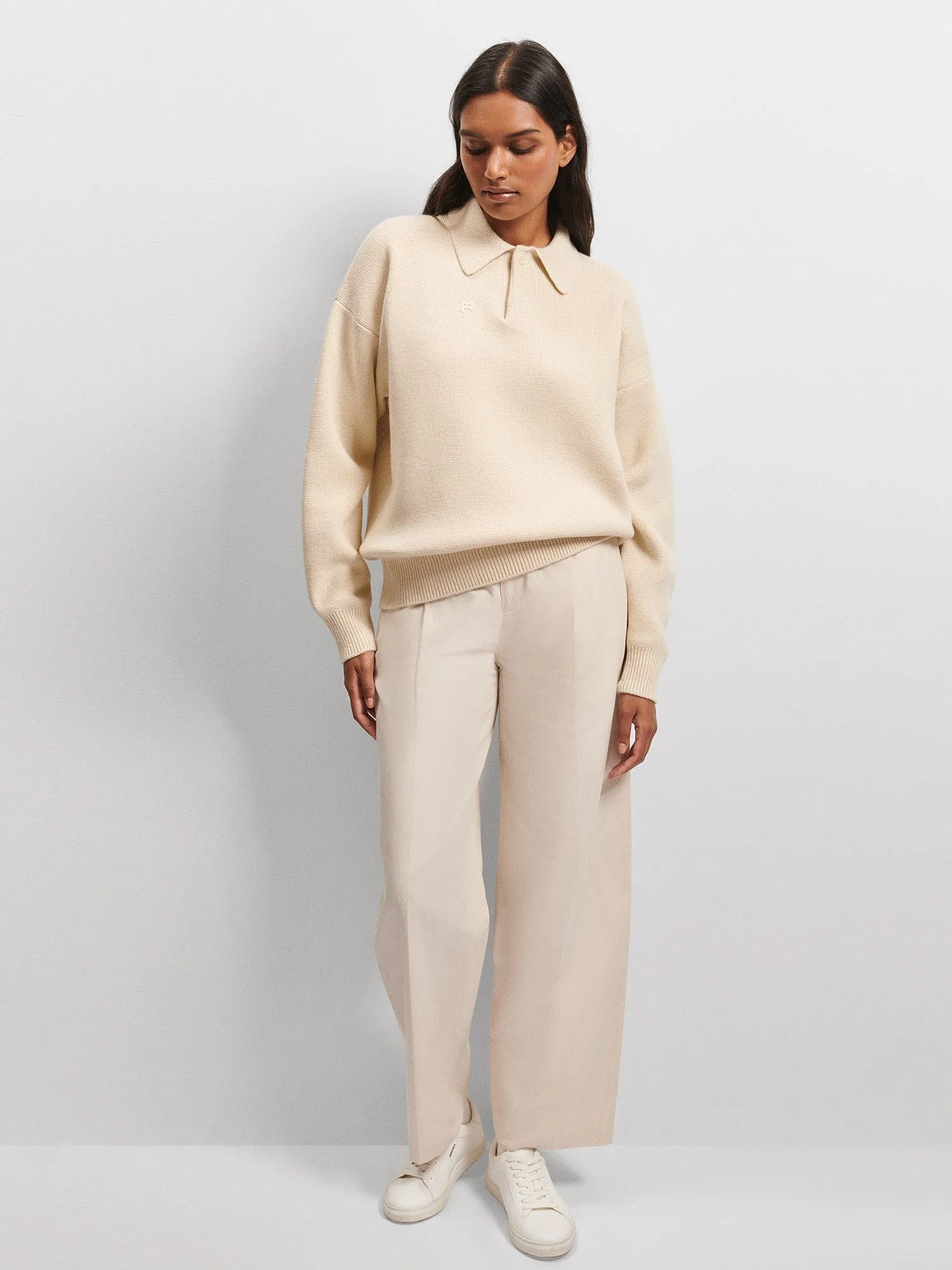 Womens Recycled Cashmere Polo Sweater—ecru ivory