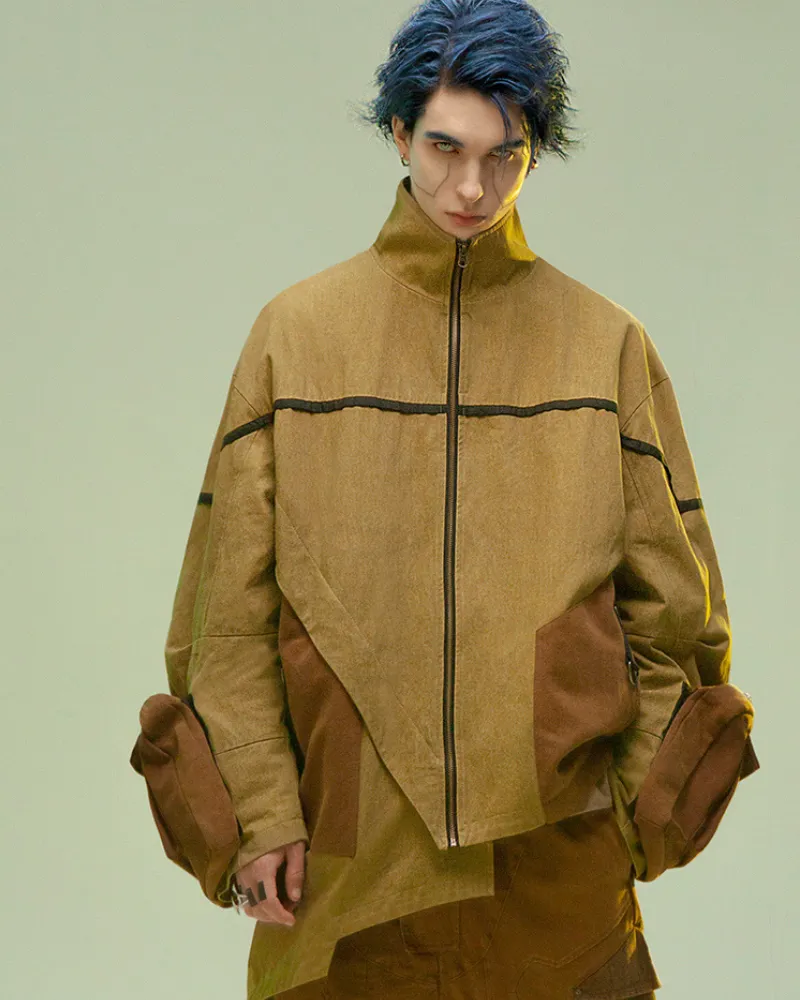 XIPHEVIL Cyberpunk Outfits Sandstone Asymmetrical Jacket