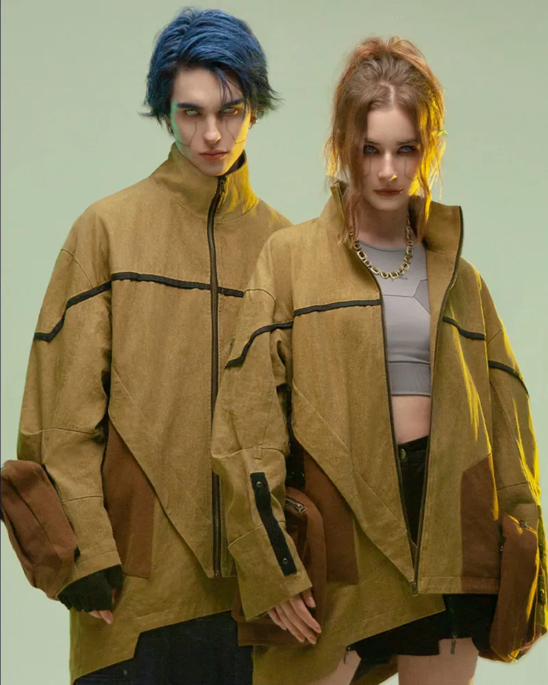 XIPHEVIL Cyberpunk Outfits Sandstone Asymmetrical Jacket