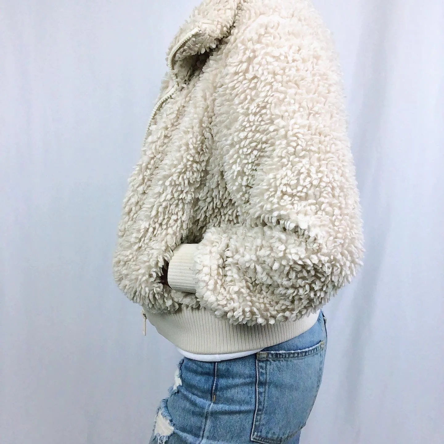 Zara Cream Zip-up Teddy Coat